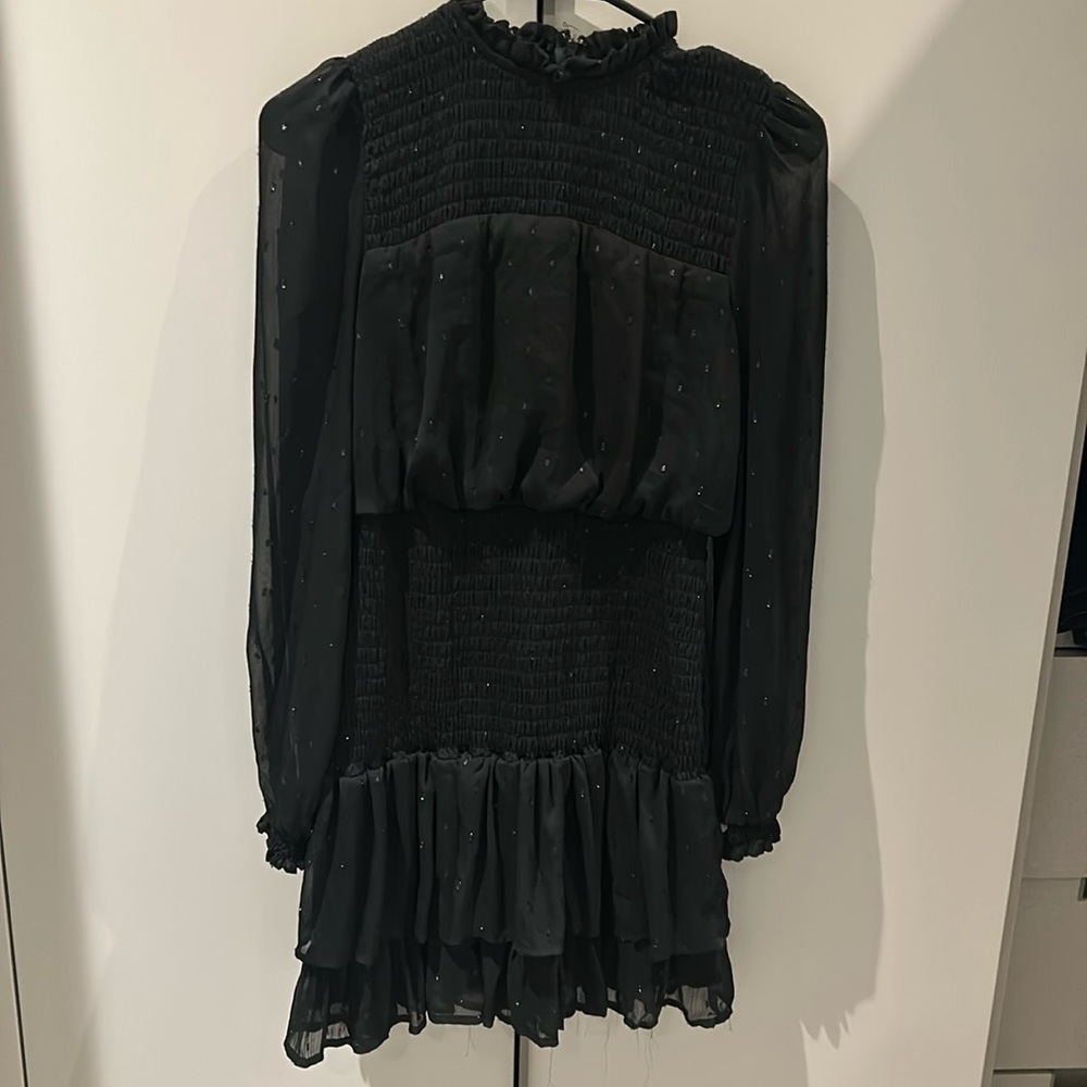 Auqa black ruffle mini dress